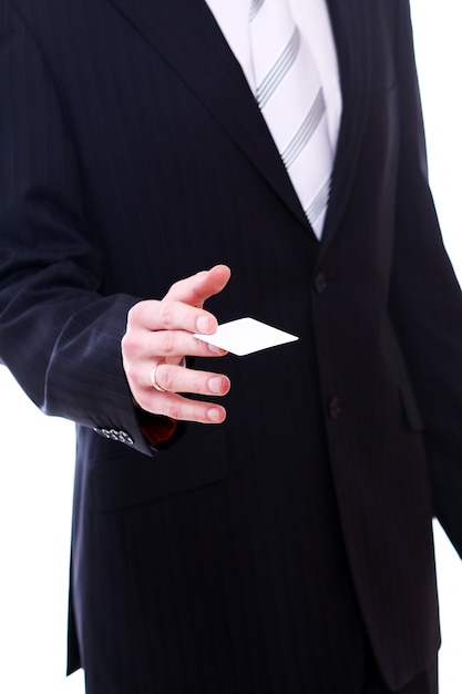 Free photo businessman holding empty bussines card