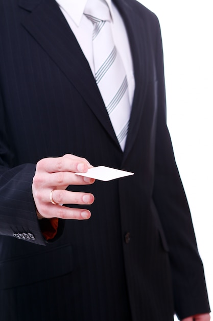 Free Photo businessman holding empty bussines card