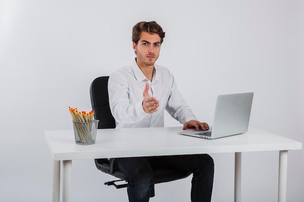 Free photo businessman introducing himself