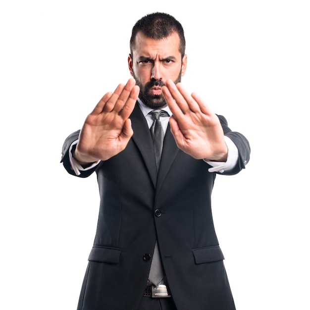 Free photo businessman making stop sign