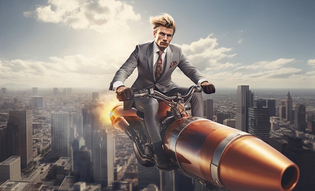 Free photo businessman on a rocket concept