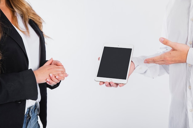 Free Photo businessman showing a tablet