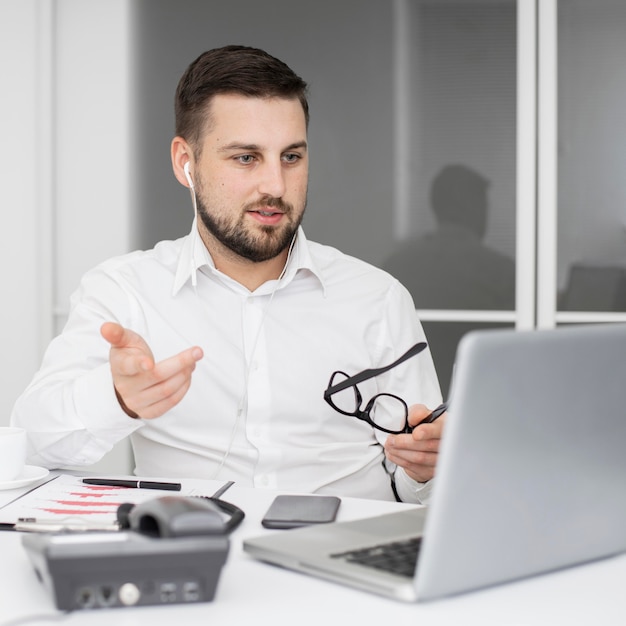 Businessman video conferencing