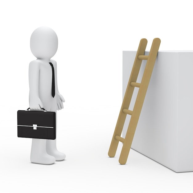 Free photo businessman with a briefcase next to a ladder