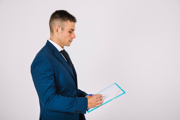 Businessman with clipboard