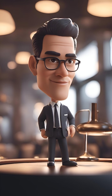 Free Photo businessman with glasses and a black suit standing in a cafe