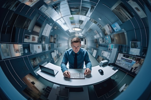 Free Photo businessman working in a futuristic office