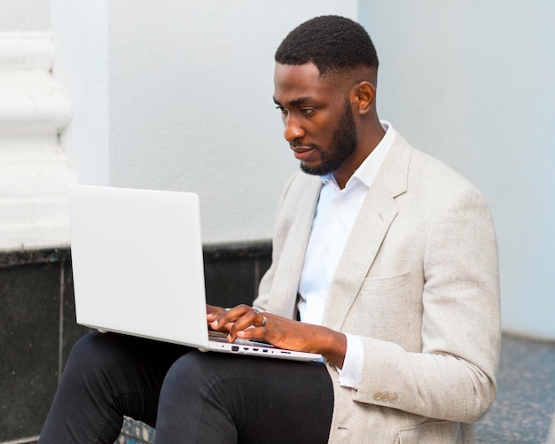 Businessman working on laptop