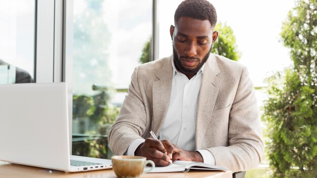 Businessman working on laptop