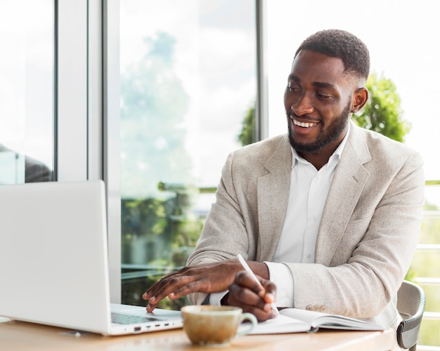 Businessman working on laptop