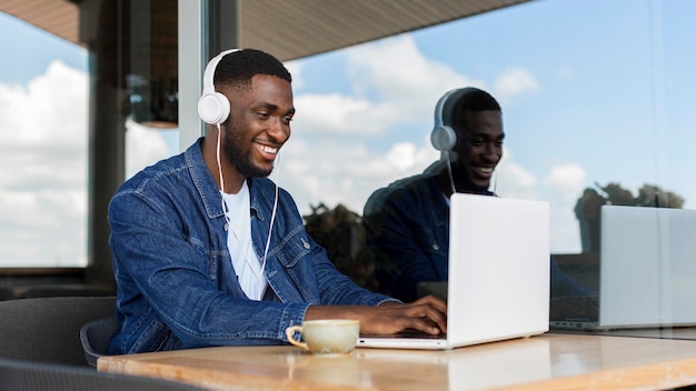 Businessman working on laptop