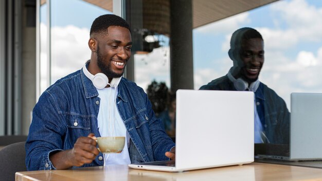 Businessman working on laptop