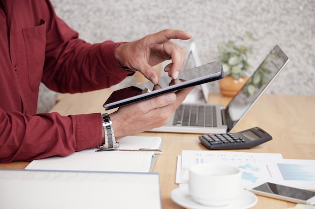 Businessman working with touchpad