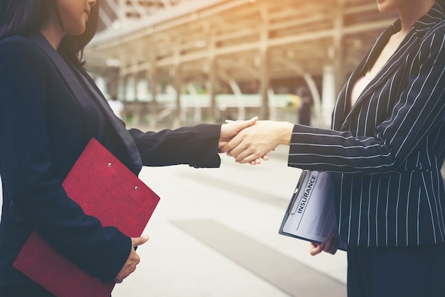 Businessmen handshake with workmate,Handshake business partner work deal together.