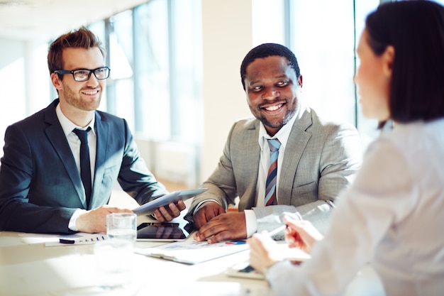 Businessmen in an interview