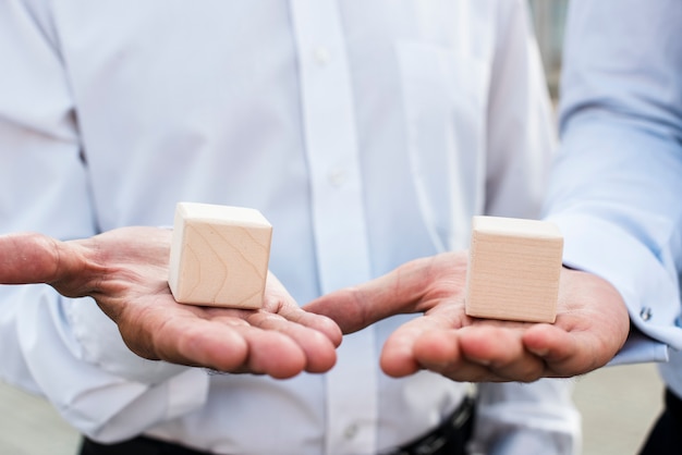 Free Photo businessmen with cubes on palms