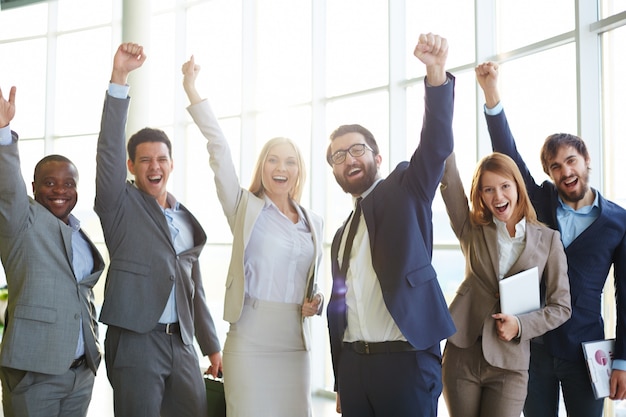 Businesspeople celebrating success