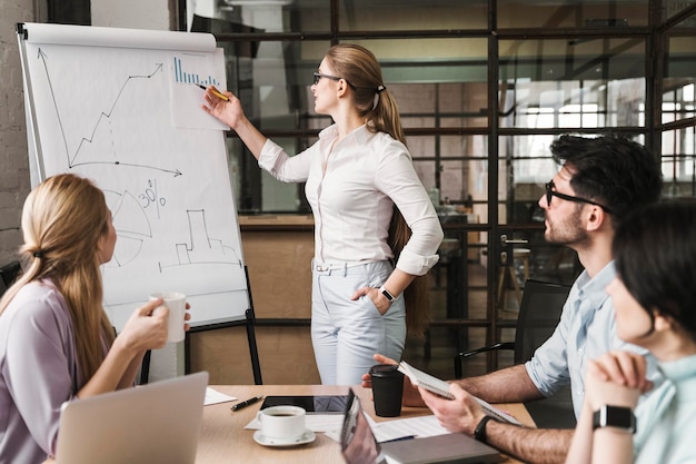 Businesswoman with glasses during a meeting presentation