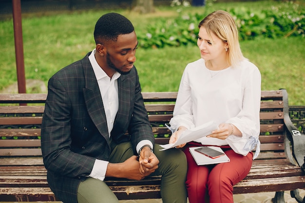 businesswoman with partner in a city