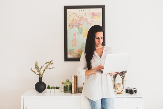 Businesswoman working with a italian map background