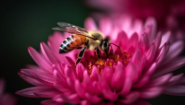 Busy honey bee pollinates vibrant yellow flower generative AI