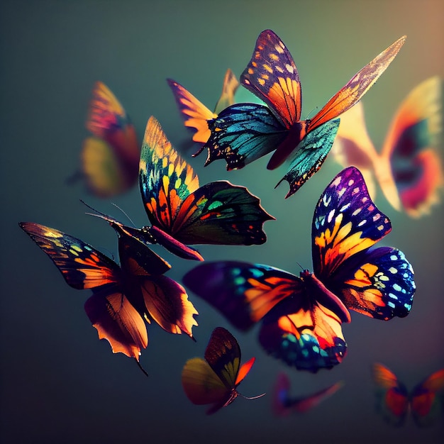 Free photo butterfly flying over vibrant natures colorful patterns generative ai