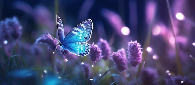 Free Photo butterfly in the grass meadow at night ai generated image