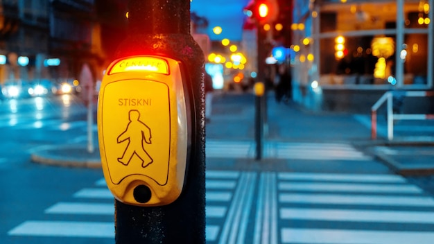 Free photo button on the pedestrian crossing in prague czech republic