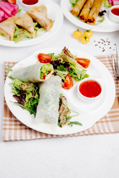 Cabbage rolls with vegetables on the table