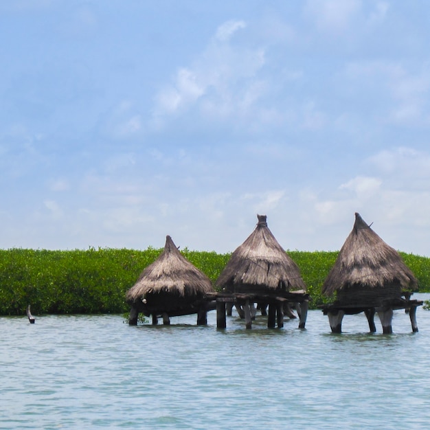 Cabins in the middle of a lake