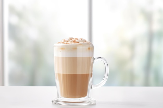 Free photo caffee latte layered with whipped cream on white table