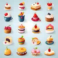 Free photo cake icons set with cupcake and cupcake isolated vector illustration