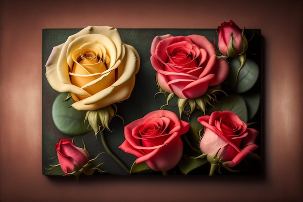 Free photo a cake with roses on it is on a dark background