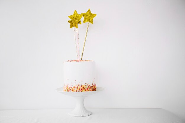 Cake with stars standing on plate