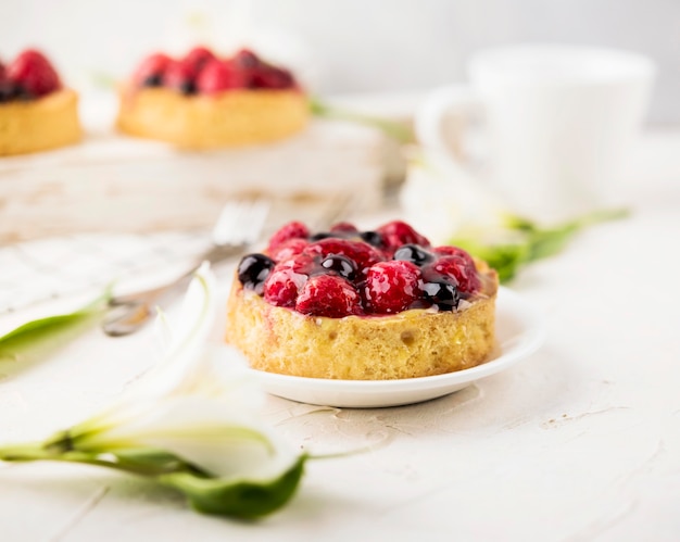 Cakes with fruits assortment