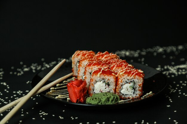 California roll crab cream cheese ginger wasabi side view