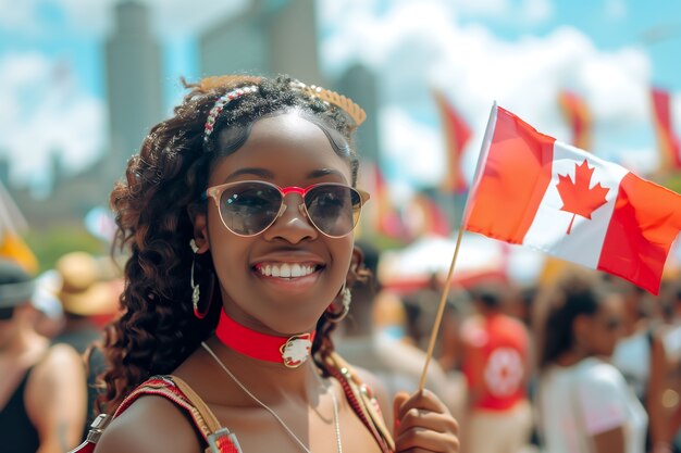 Canada day celebration with maple leaf symbol