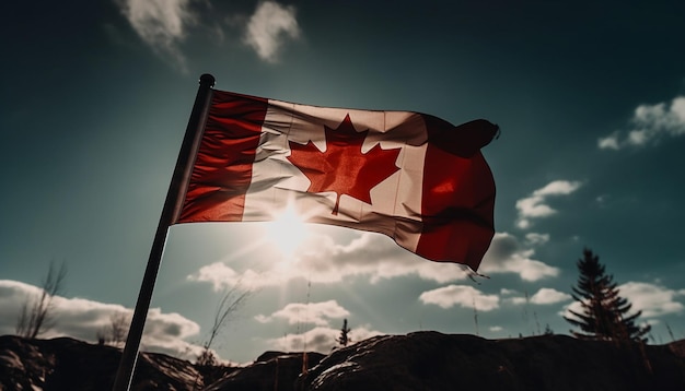 Free Photo canadian flag waving in majestic mountain landscape generated by ai