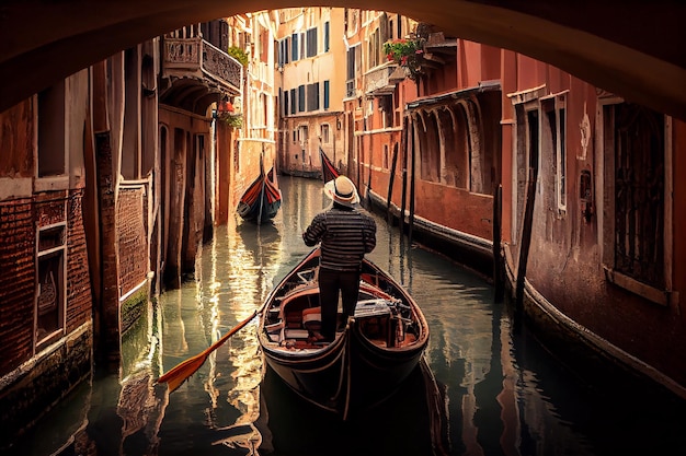 Free Photo canal travel by gondolier in famous italian city generative ai