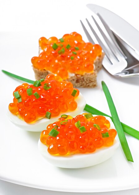 canapé with salmon caviar