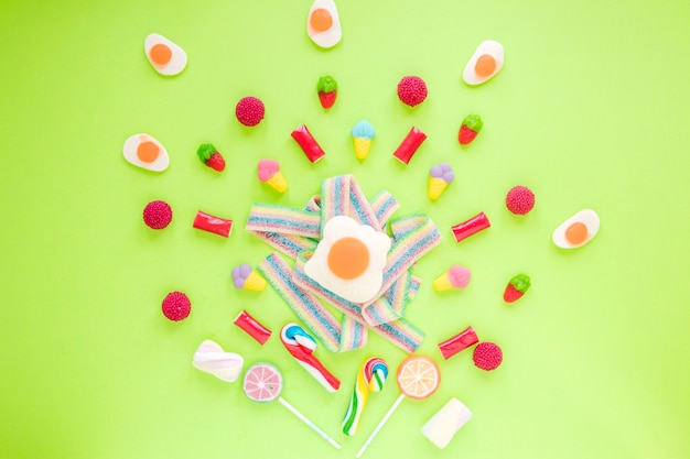 Candies scattered on table