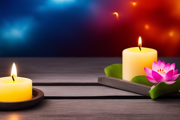 A candle and a candle on a table