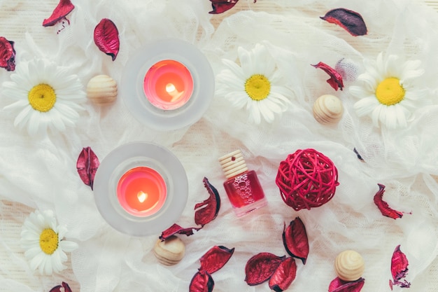 Free Photo candles and rose petals