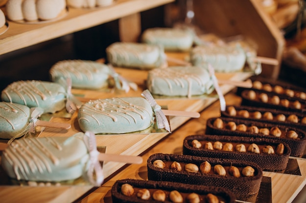 Candy bar with desserts on a wedding