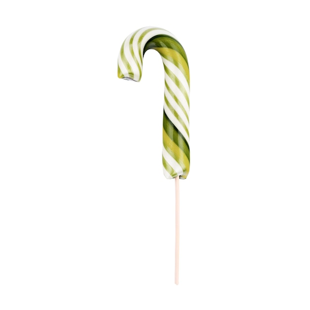 Free photo candy cane striped on a stick in christmas colours isolated.