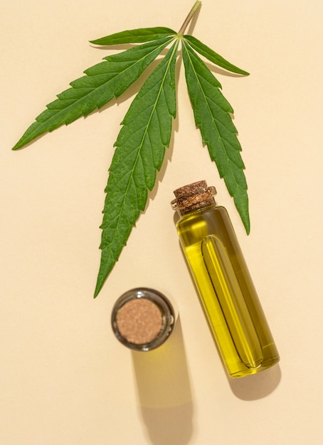 Free photo cannabis oil bottle arrangement