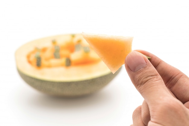 cantaloupe melon on white