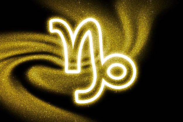 Free photo capricorn zodiac sign, gold glitter, horoscope astrology background, capricorn, on dark background