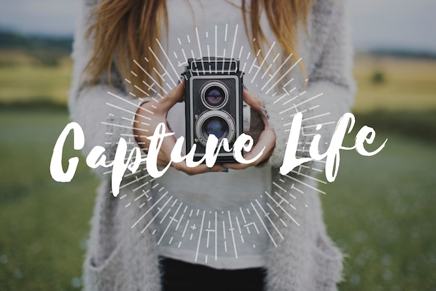 Free Photo capture life through lens photography word overlay