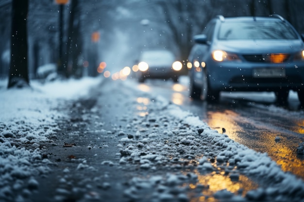 Car in extreme snow and winter weather